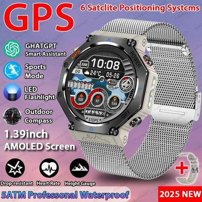 قیمت خوب چتGPT دستیار هوش مصنوعی GPS 5ATM ضد آب دو باند GNSS قطب نما ساعت هوشمند ورزشی نظامی آنلاین