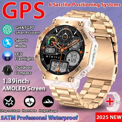قیمت خوب 2025 ChatGPT دستیار هوش مصنوعی GPS ساعت هوشمند 5ATM ضد آب دو باند GNSS قطب نما ورزش نظامی آنلاین