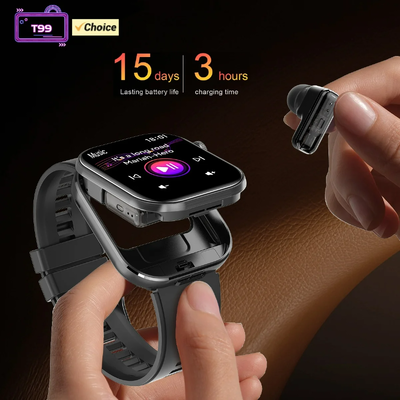قیمت خوب T99 TWS Smart Watch Earbuds بی سیم BT5.0 بلوتوث تماس IP67 ضد آب 300 میلی آمپر ساعت آنلاین